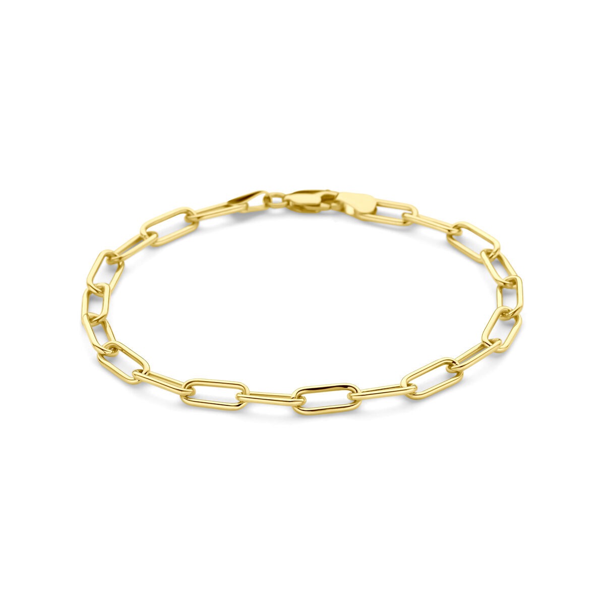 Pulsera de ancla de plata con baño de oro de 14k, de 19 cm, con eslabones alargados.