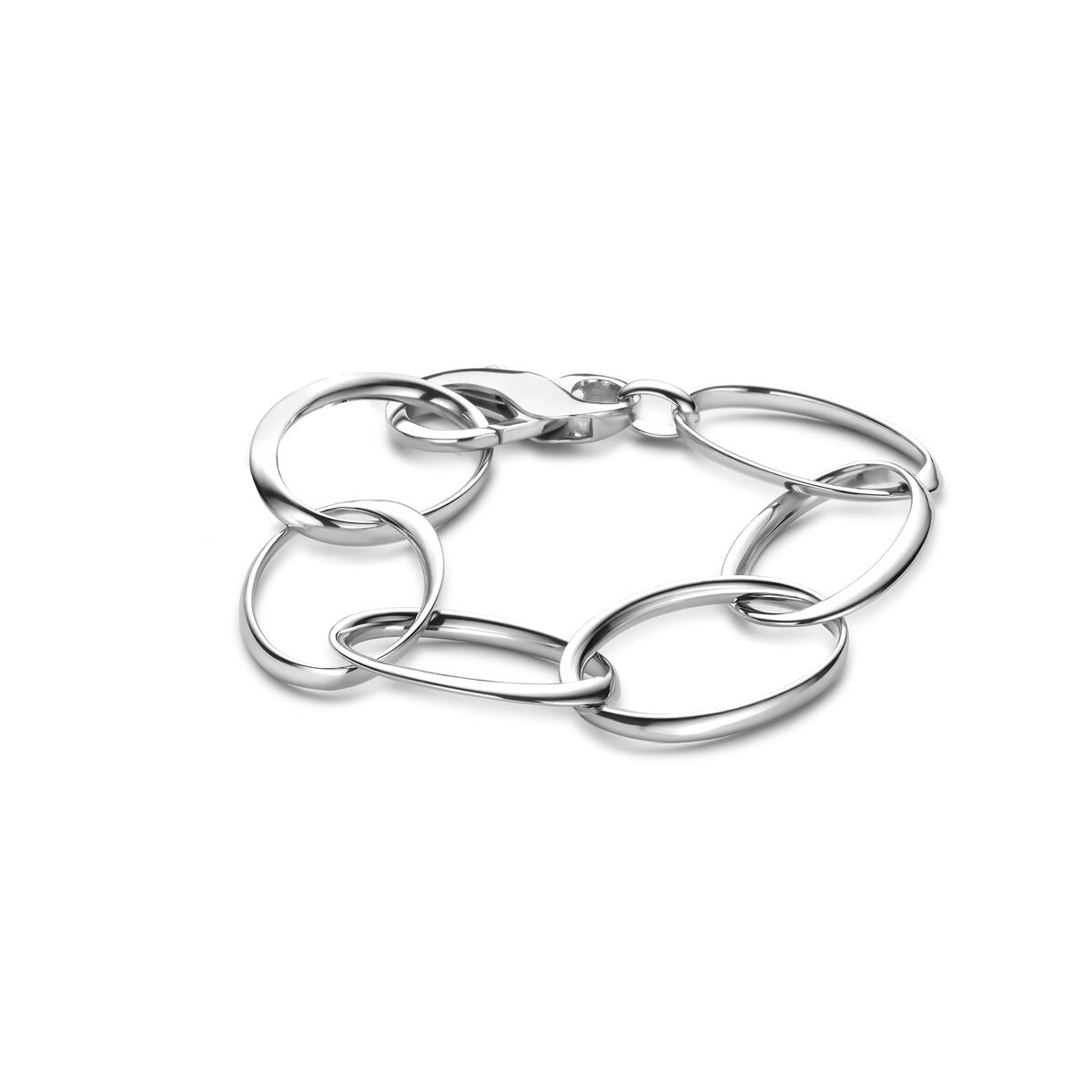 Pulsera de plata rhodium con eslabones grandes de 23 mm y longitud de 22 cm.