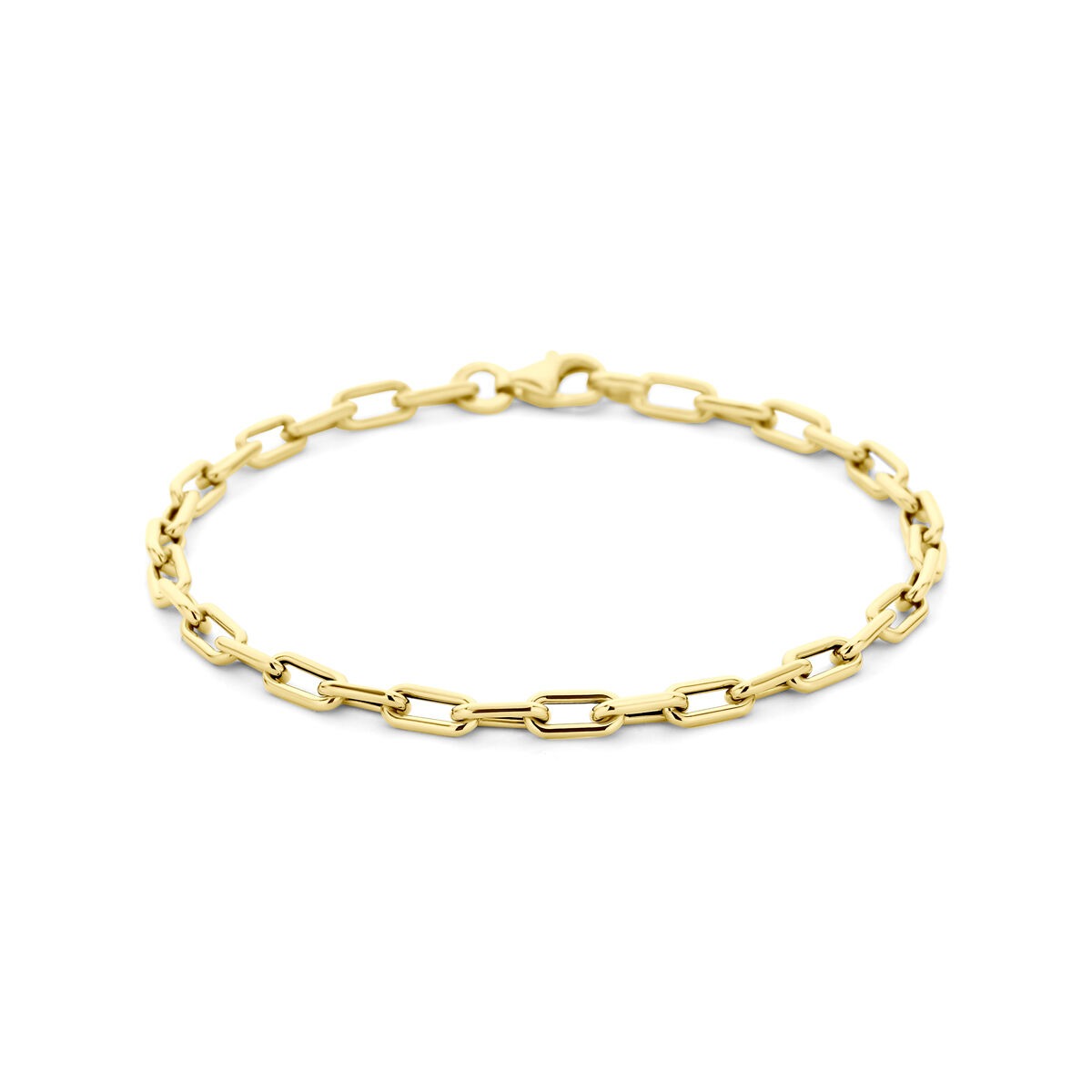 Pulsera de ancla de oro de 14 quilates con eslabones alargados y acabado brillante.