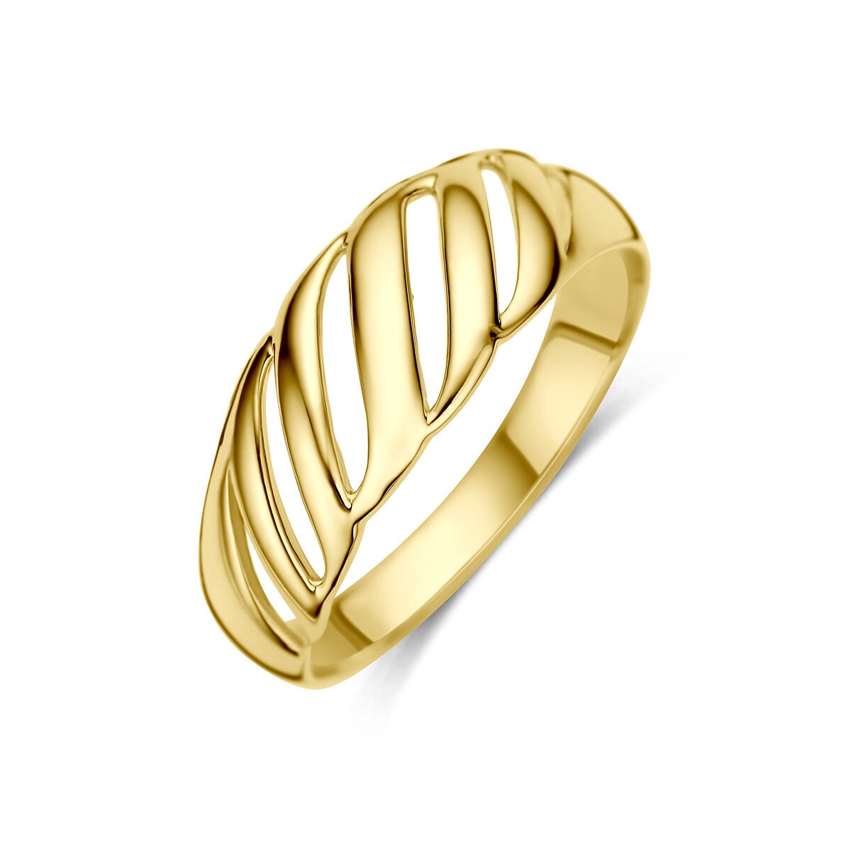Anillo de oro amarillo de 9 quilates con diseño de hojas entrelazadas.