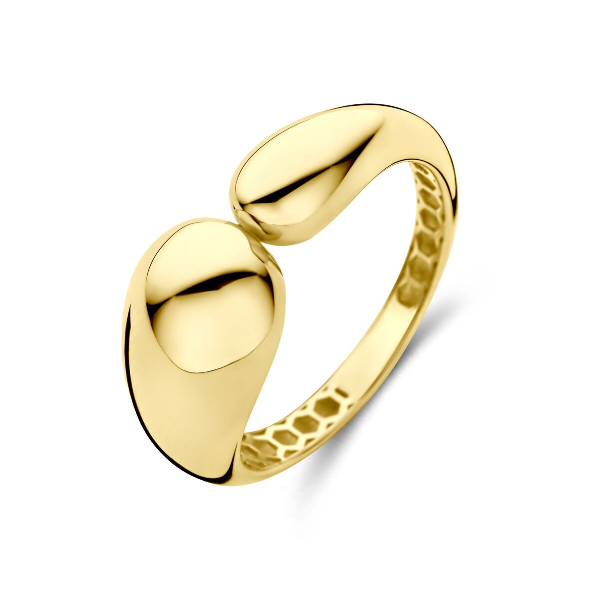 Anillo de dama de 14k, color dorado, con diseño ondulado y acabado pulido.