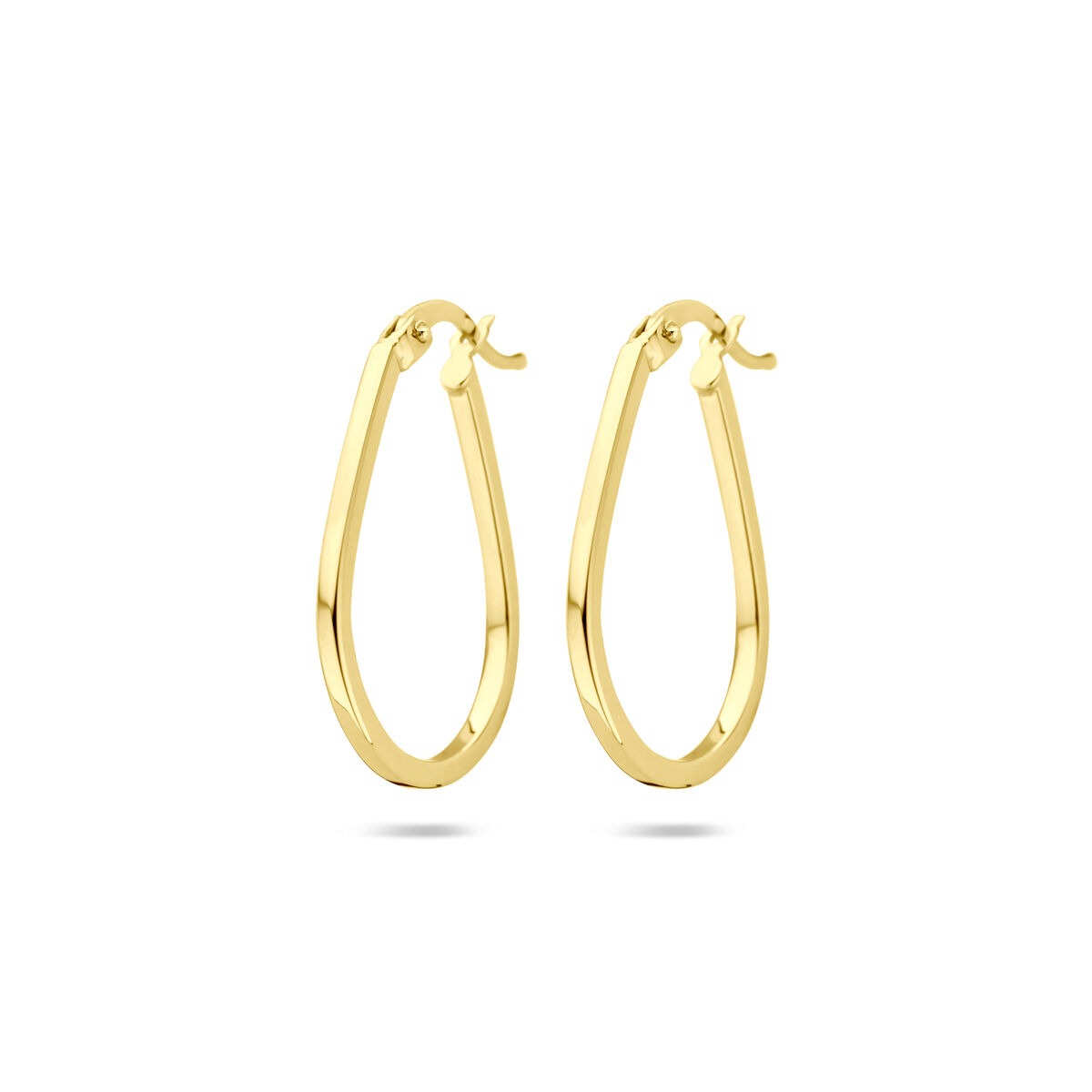 Pendientes de aro de oro amarillo de 14k, con forma ovalada y un tamaño de 25 x 1.6 mm.