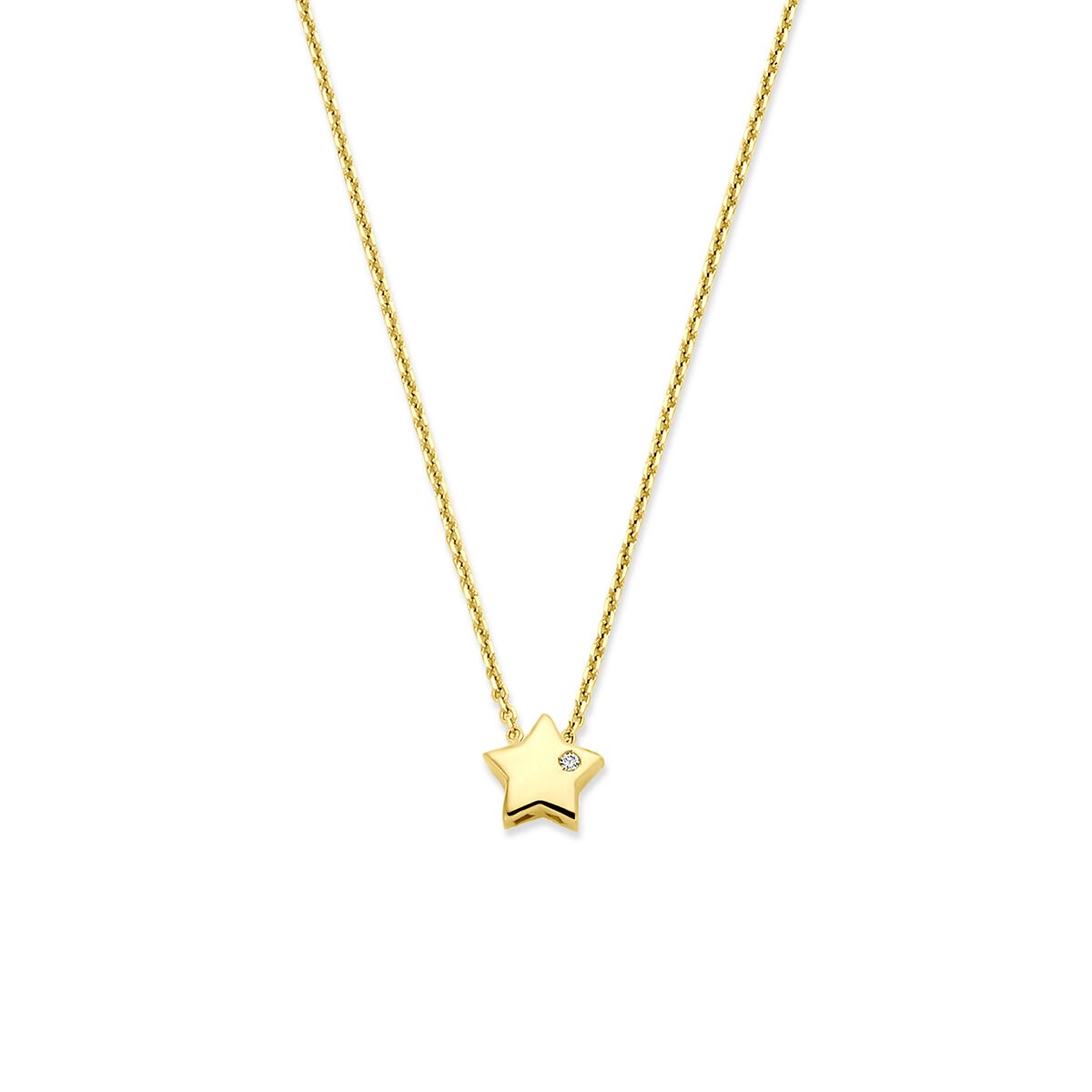 Cadena de oro amarillo de 14k con colgante en forma de estrella y diamante cultivado en laboratorio.