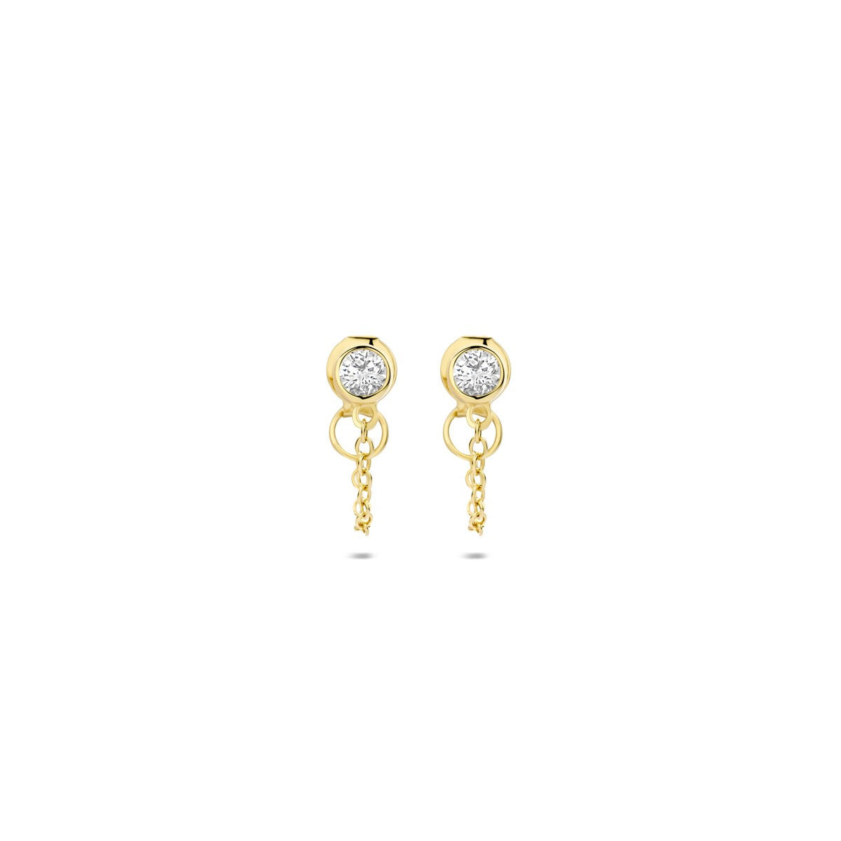Pendientes largos de plata 925 bañados en oro con circonitas brillantes y cadenas.