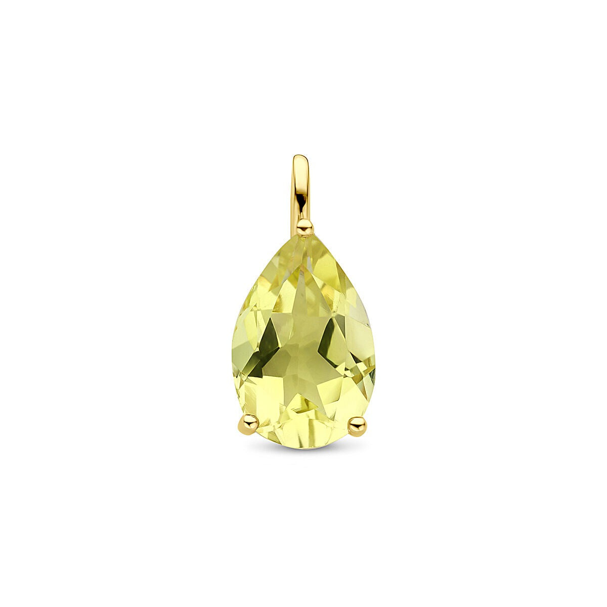 Colgante de plata dorada con forma de pera y citrino, mide 16,5 x 8 mm.