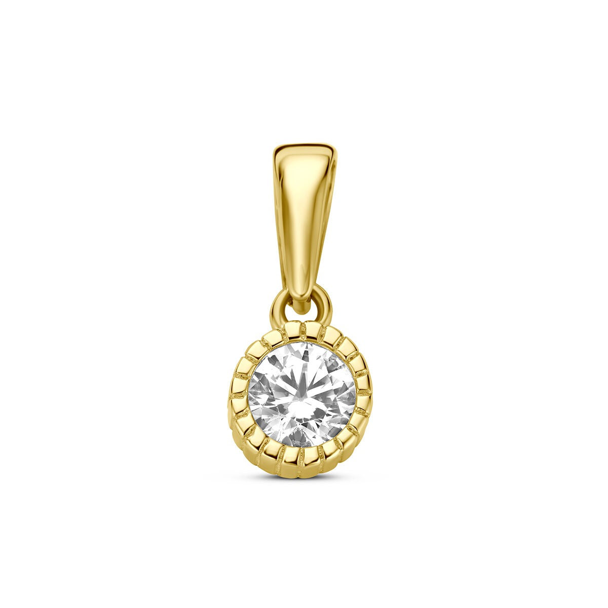 Colgante de oro amarillo de 9 quilates con circonita brillante en forma redonda.