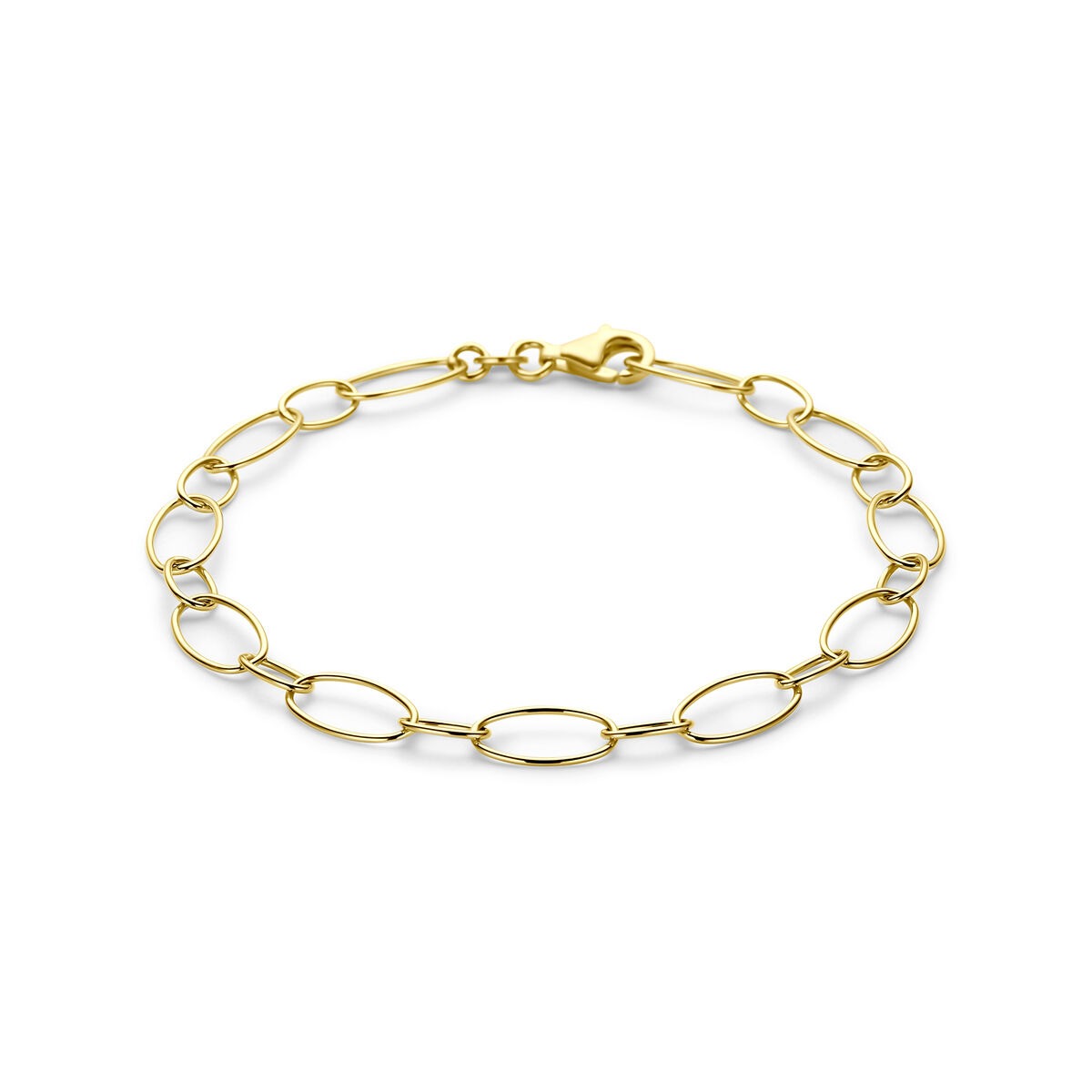 Pulsera de ancla de oro amarillo de 14 quilates con eslabones ovalados.