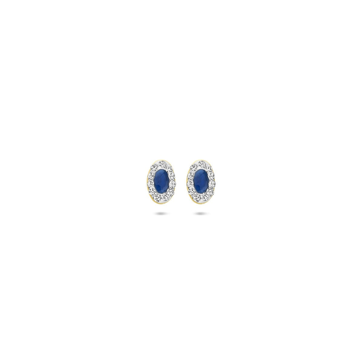 Pendientes de oro amarillo de 14k con zafiro sintético y detalles de Swarovski.
