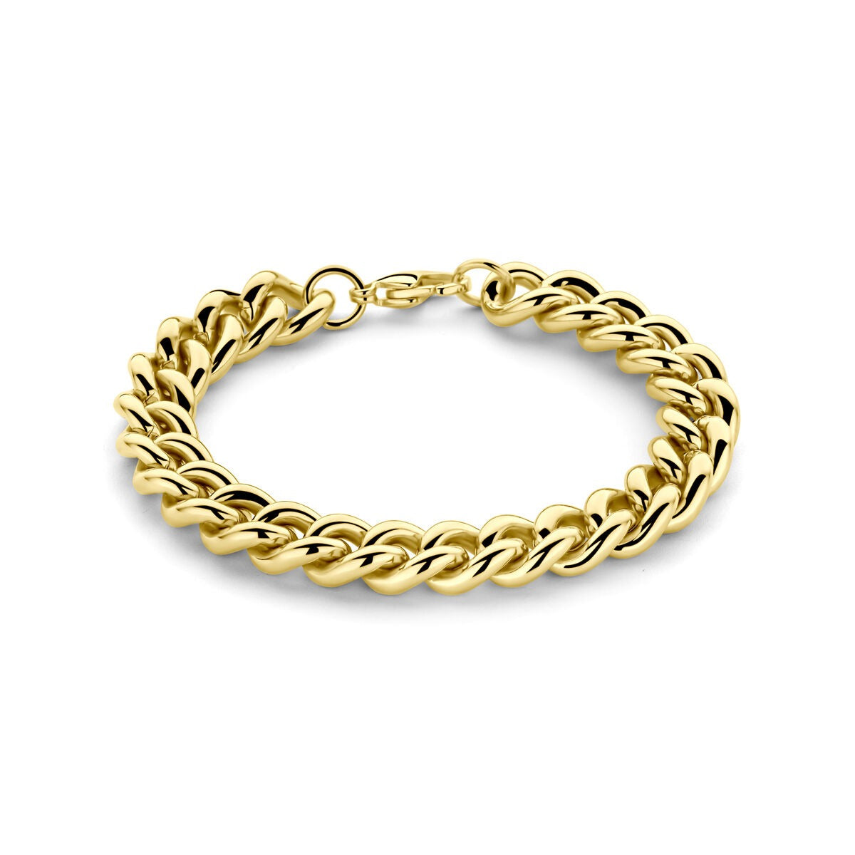 Pulsera gourmet de acero color dorado de 10 mm con eslabones redondeados.
