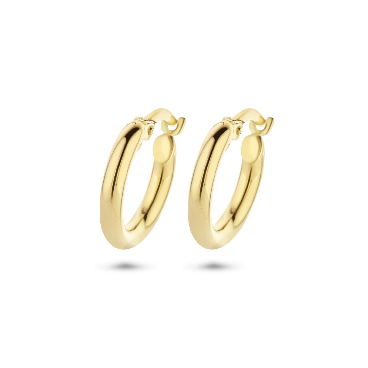 Aros de oro amarillo de 14k con forma tubular y acabado brillante.