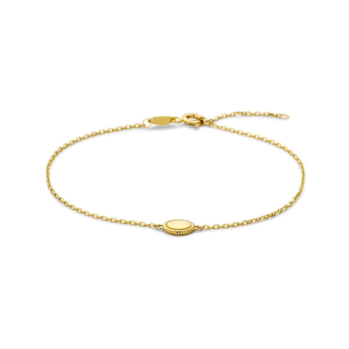 Pulsera de ancla en oro amarillo de 14k con colgante ovalado.
