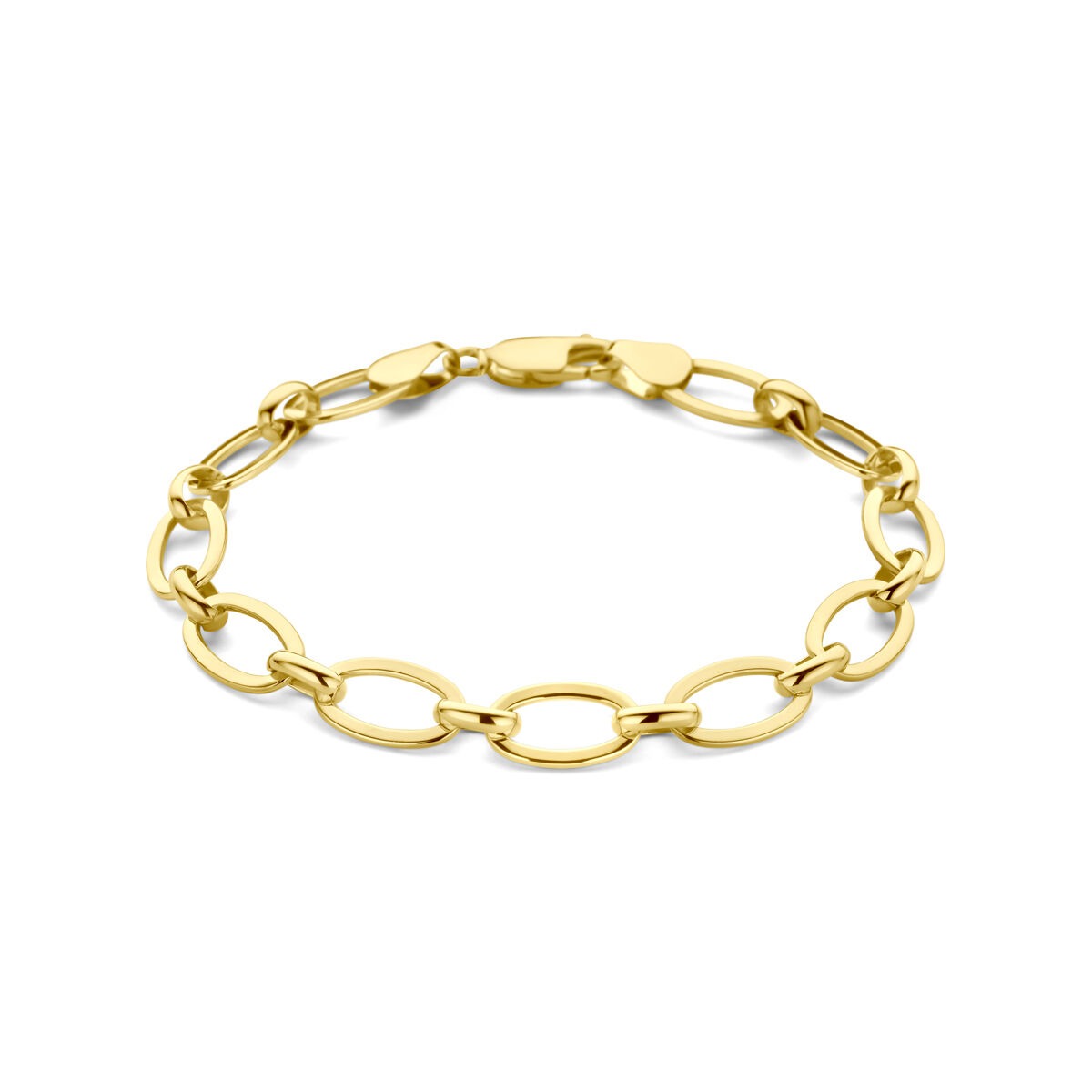 Pulsera de oro amarillo de 14k con núcleo plateado, con eslabones ovalados y cierre de langosta.