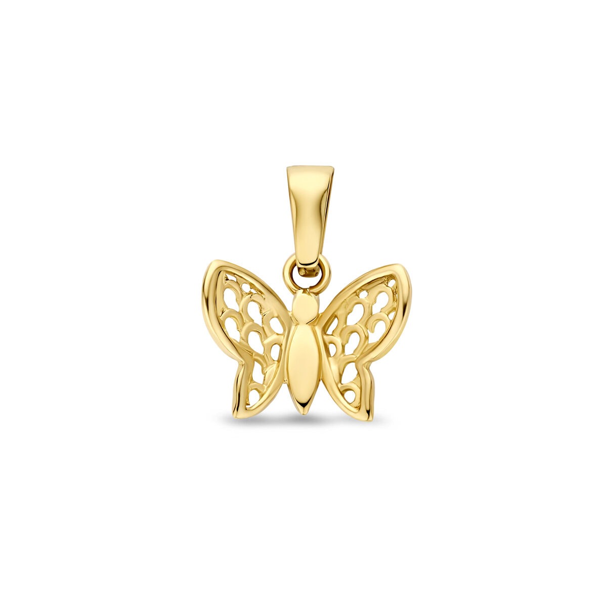 Colgante de mariposa en oro amarillo de 9 quilates con diseño calado.