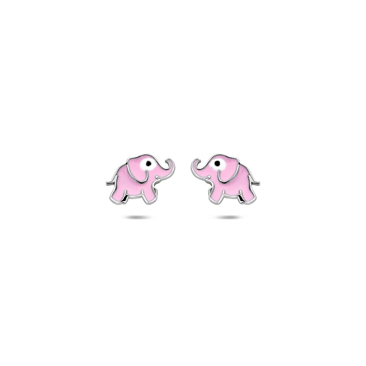 Pendientes de primera puesta de plata 925 con diseño de elefante rosa y esmalte.