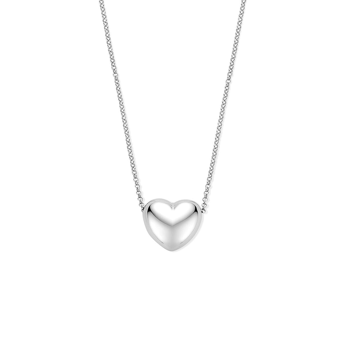 Cadena de plata con colgante en forma de corazón, acabado en rodio, de 41 + 4 cm.