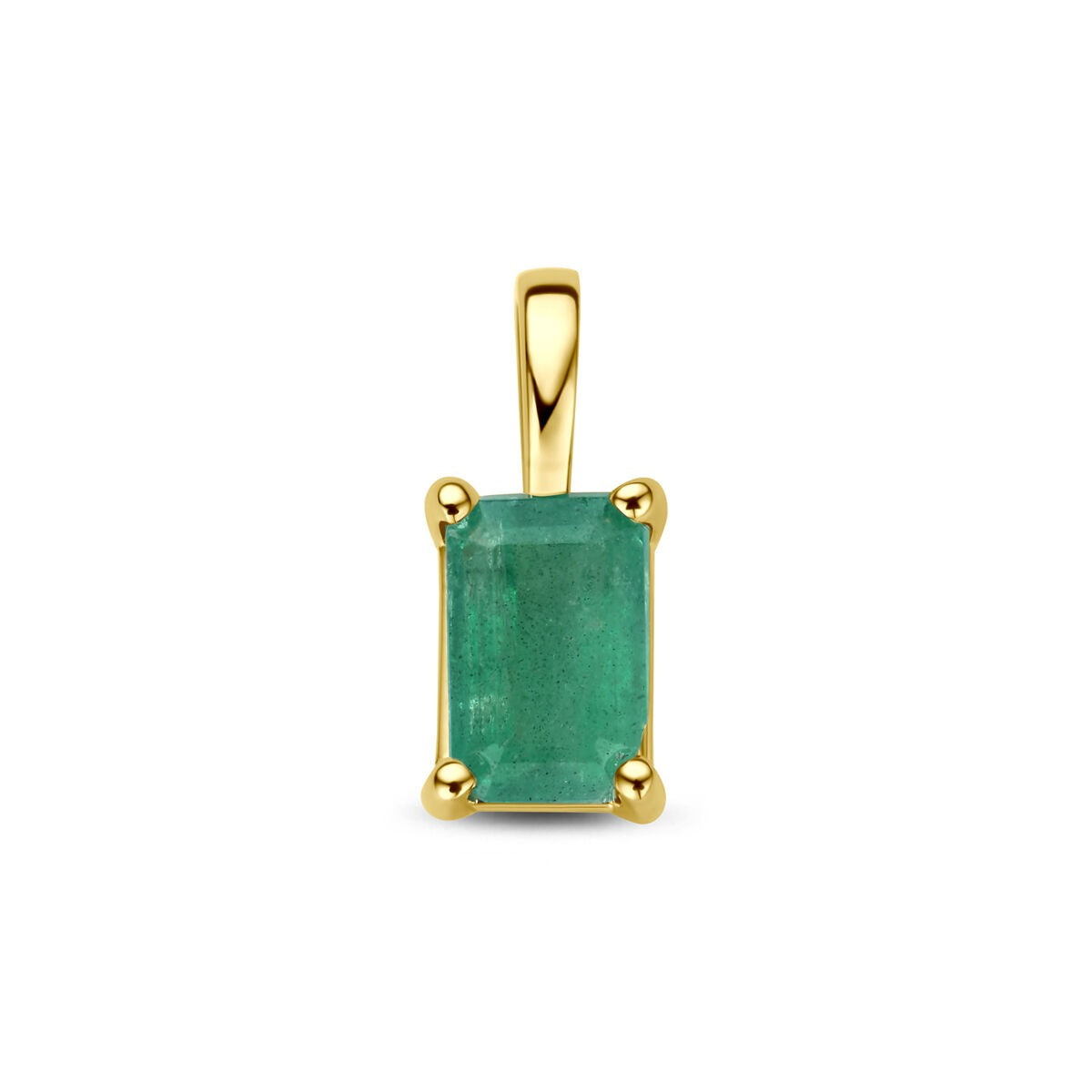 Colgante de oro amarillo de 14k con esmeralda rectangular.