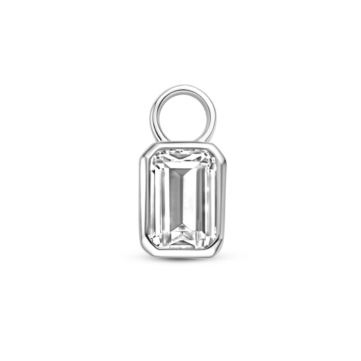 Colgante de plata rodiada con zirconia en forma rectangular.