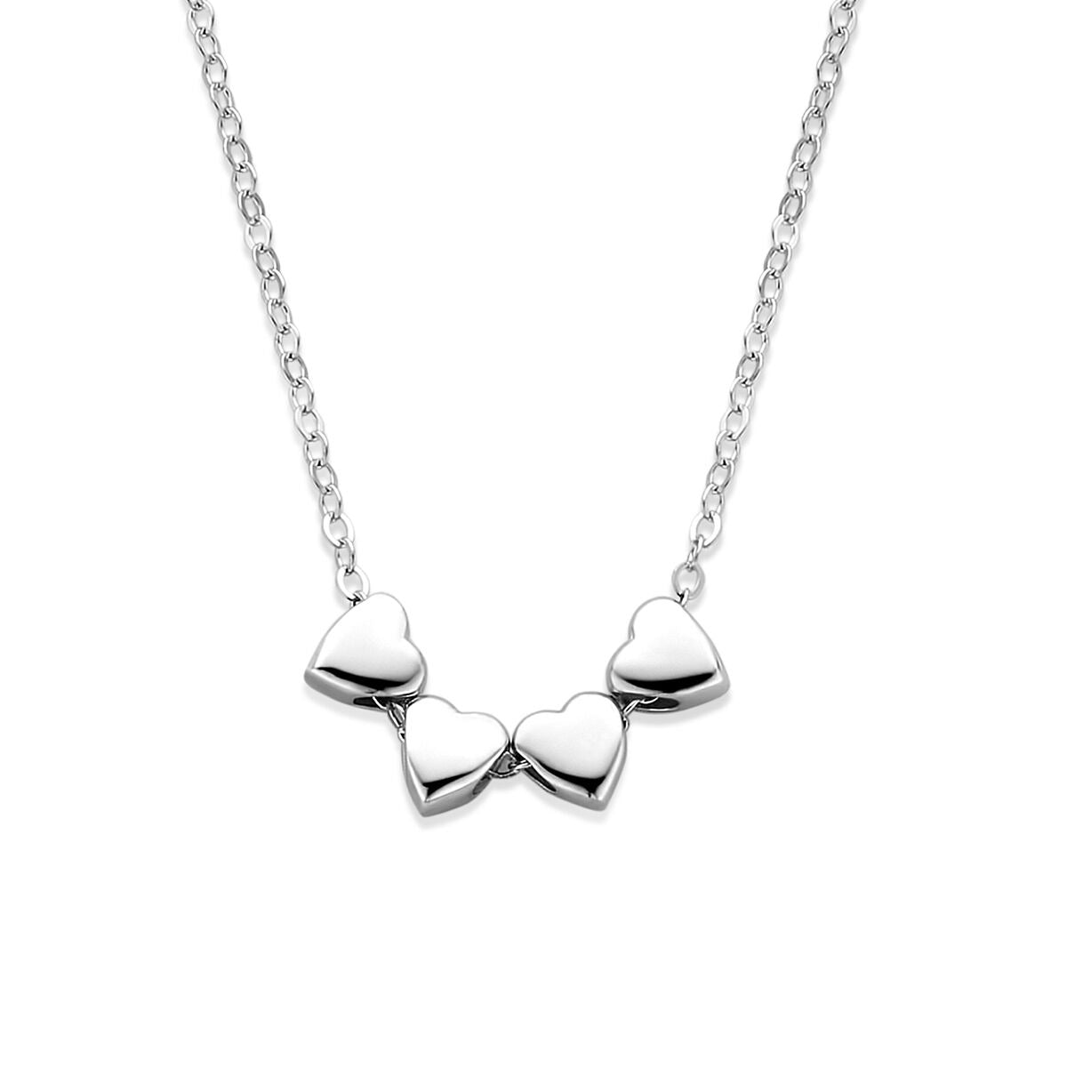 Collar de plata 925 rodiada con cuatro corazones brillantes.