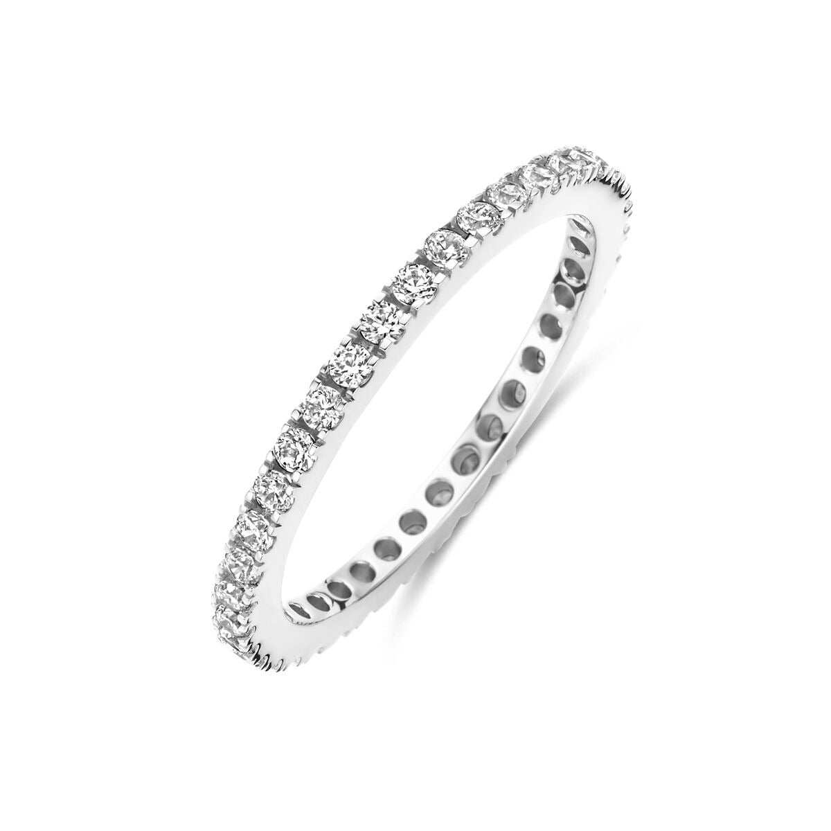 Anillo de plata 925 rodiada con circonitas brillantes en toda su superficie.