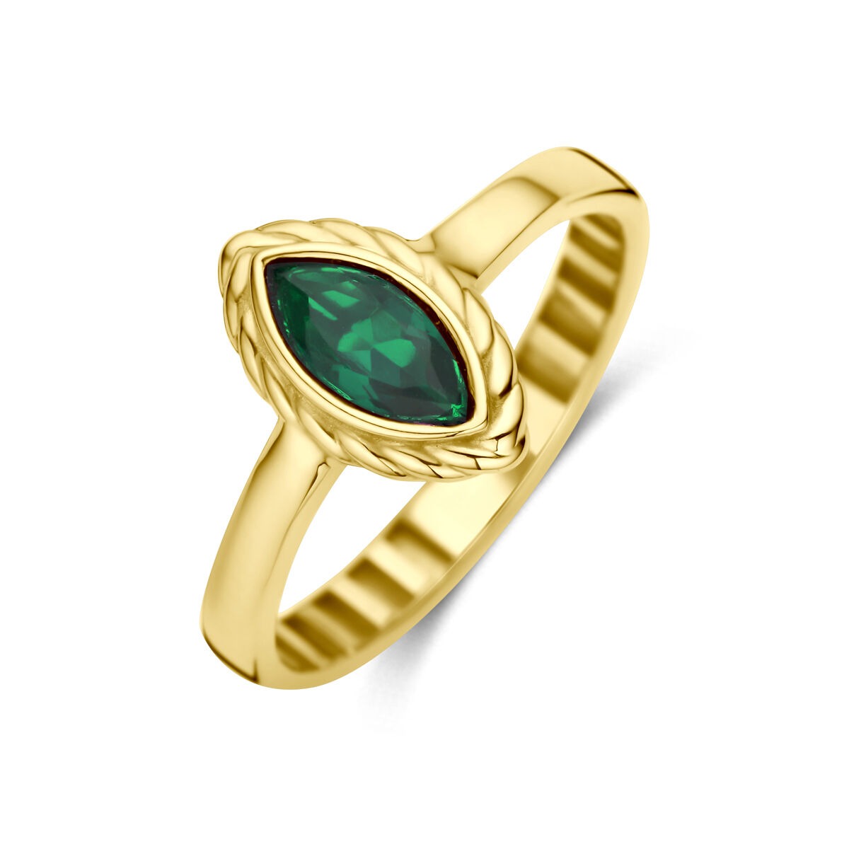 Anillo de oro amarillo de 9 quilates con zircón verde en forma de marquise.