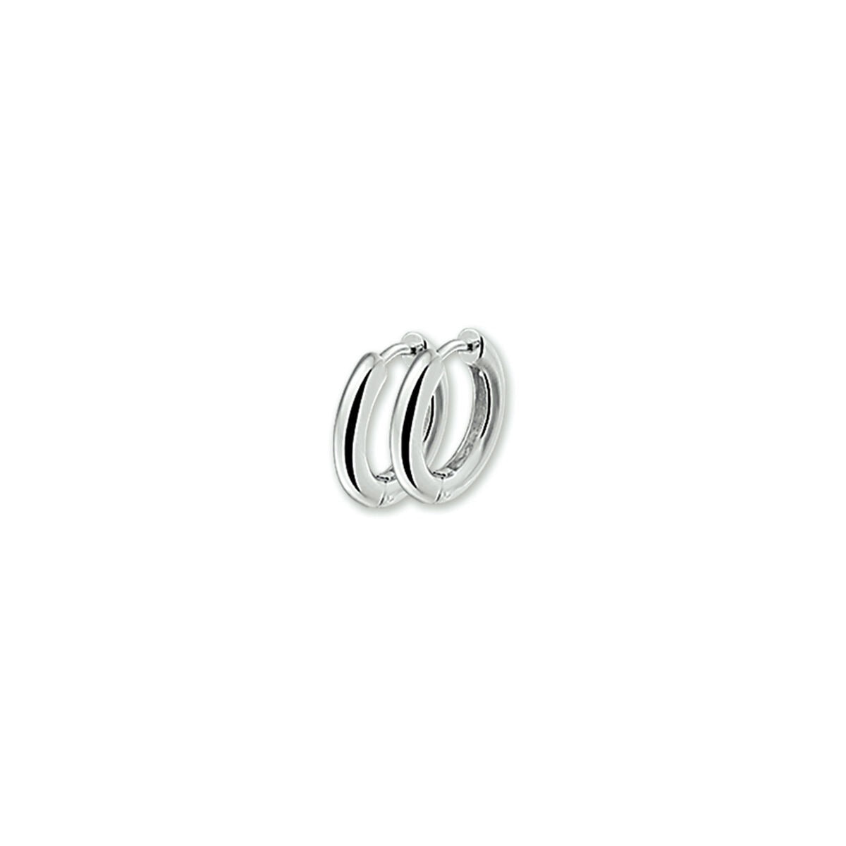 Pendientes de aro de plata rodiada con tubo abultado.