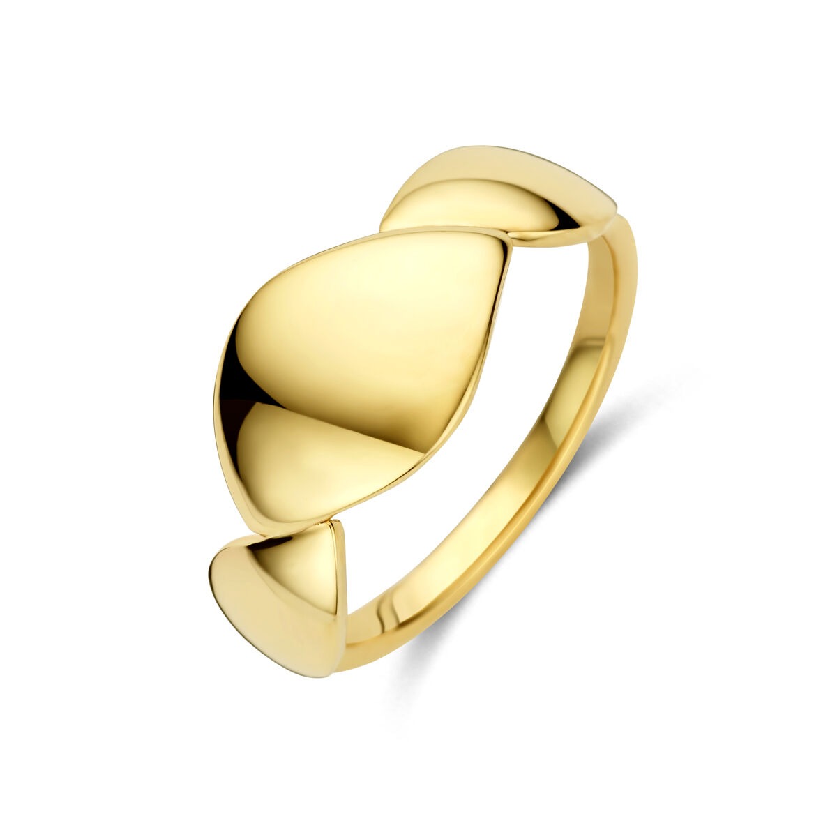 Anillo de dama de oro amarillo de 14k con banda ancha y diseño moderno.