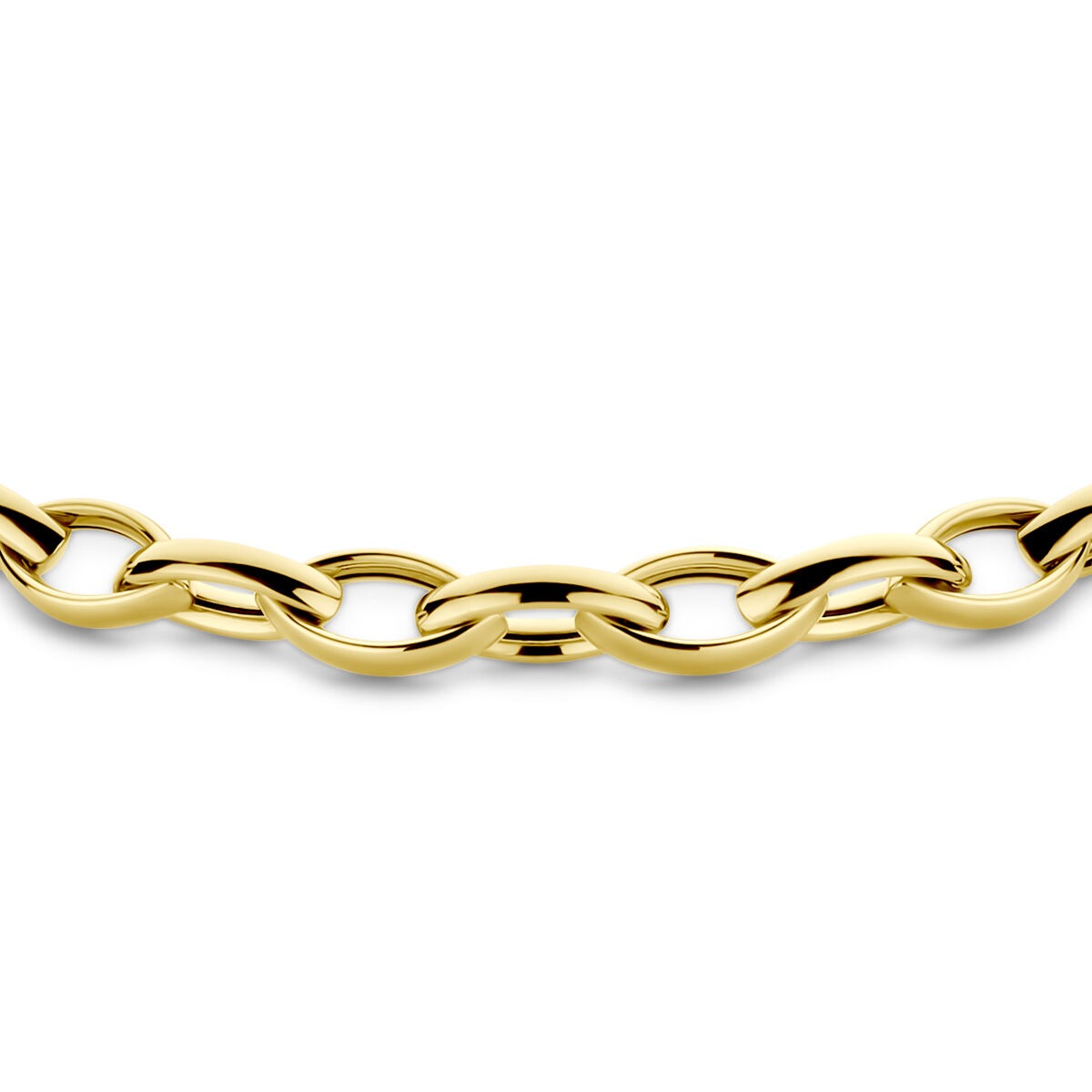 Collar de eslabones en oro de 14k, con un ancho de 6 mm y acabado brillante.