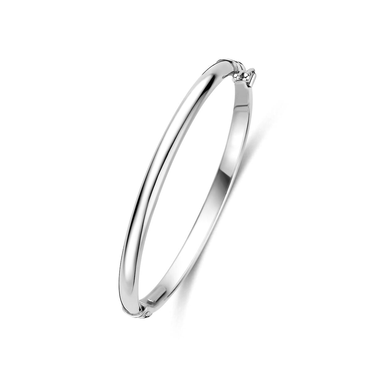 Brazalete de plata 925 con acabado en rodio, de forma circular y superficie pulida.