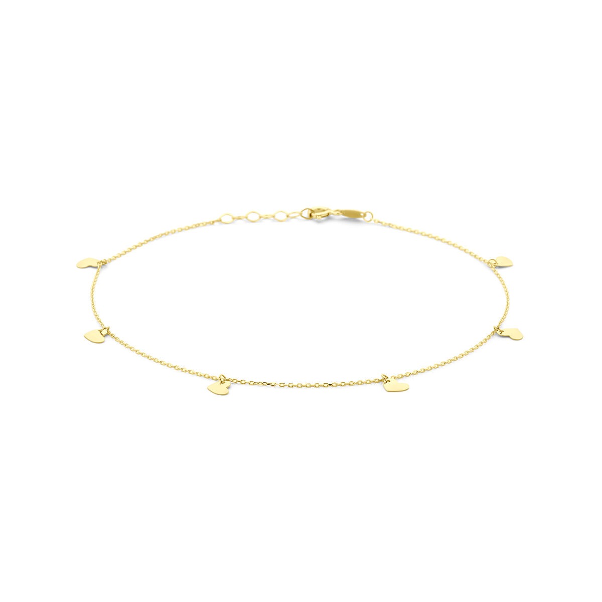 Anillo de tobillo de oro amarillo de 9 quilates con pequeños corazones.