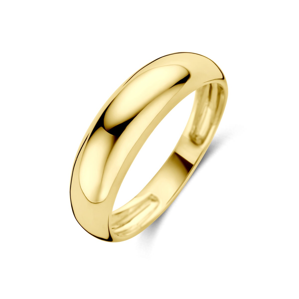 Anillo de dama de oro amarillo de 14k, ancho de 5.5 mm, con acabado pulido y forma suave.