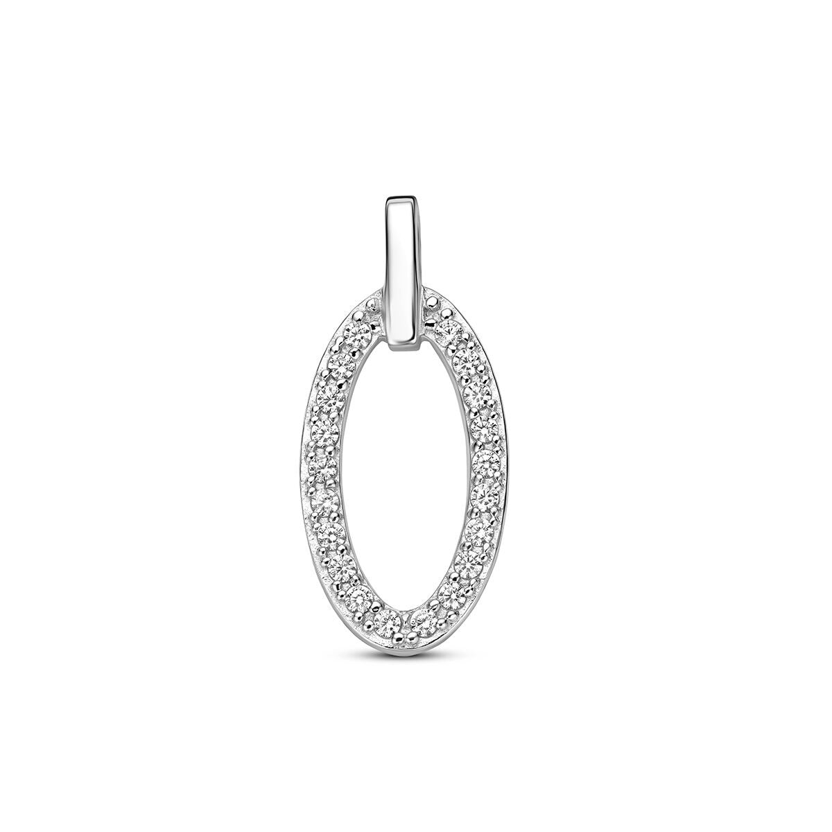 Colgante de plata 925 rodiada con forma ovalada y adornado con circonitas brillantes.