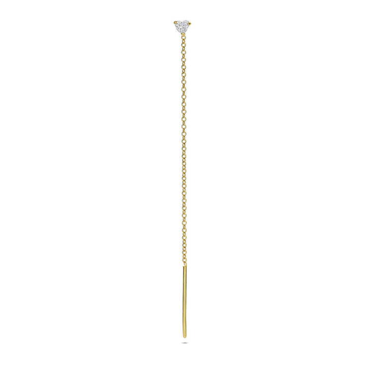 14k Geelgouden doortrekoorbel met hartvormige diamant