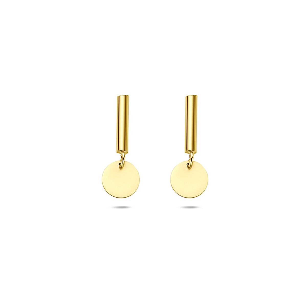 Pendientes de oro amarillo de 14k con forma circular y colgante.