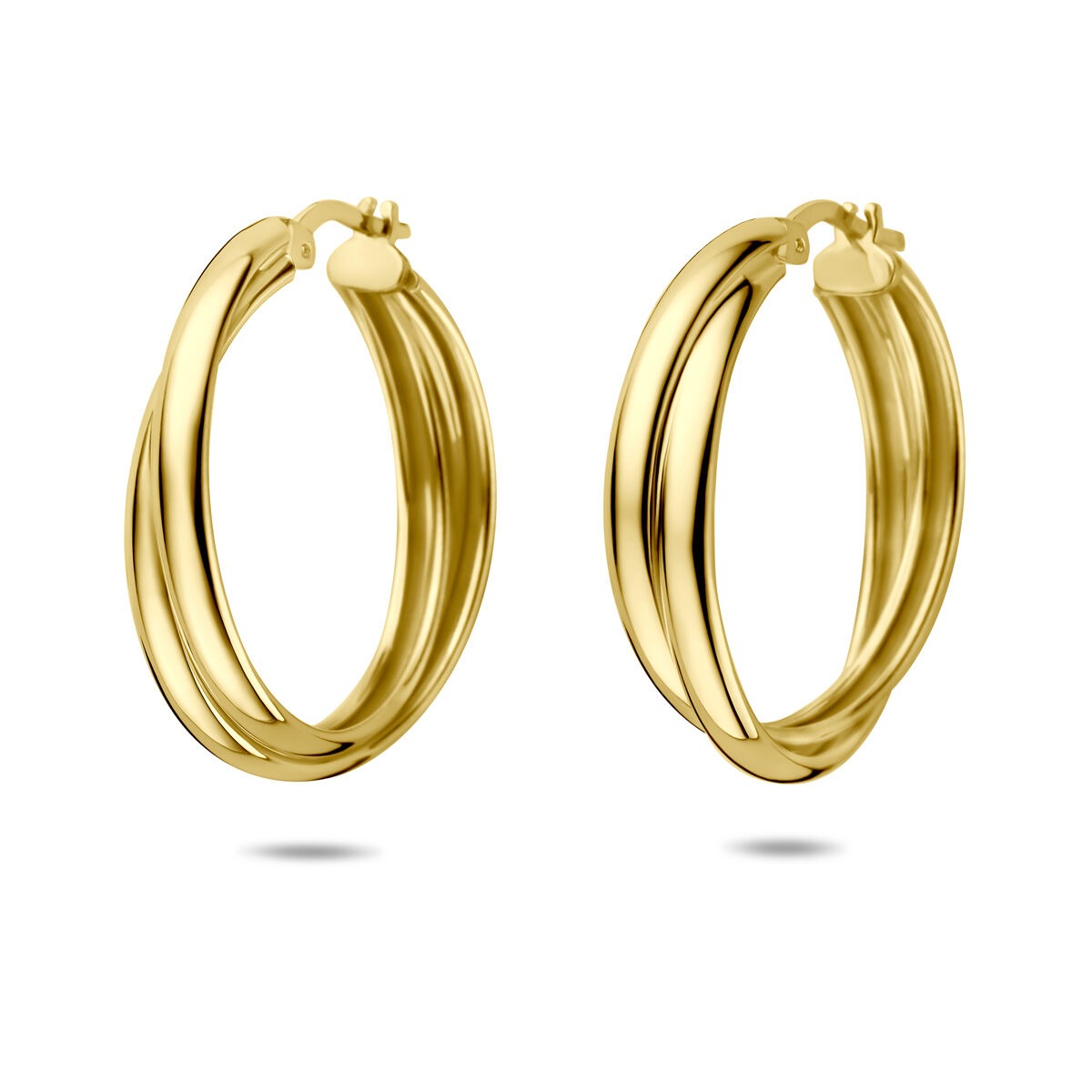 Aros de plata 925 bañados en oro amarillo con un diseño trenzado y brillante.