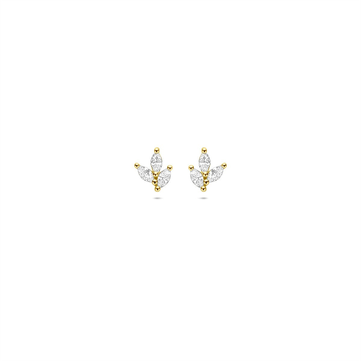 Pendientes de oro con circonitas en forma de marquesa.
