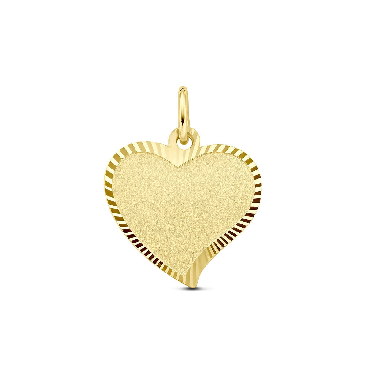 Colgante de corazón de oro amarillo de 9 quilates con superficie lisa y bordes estriados.