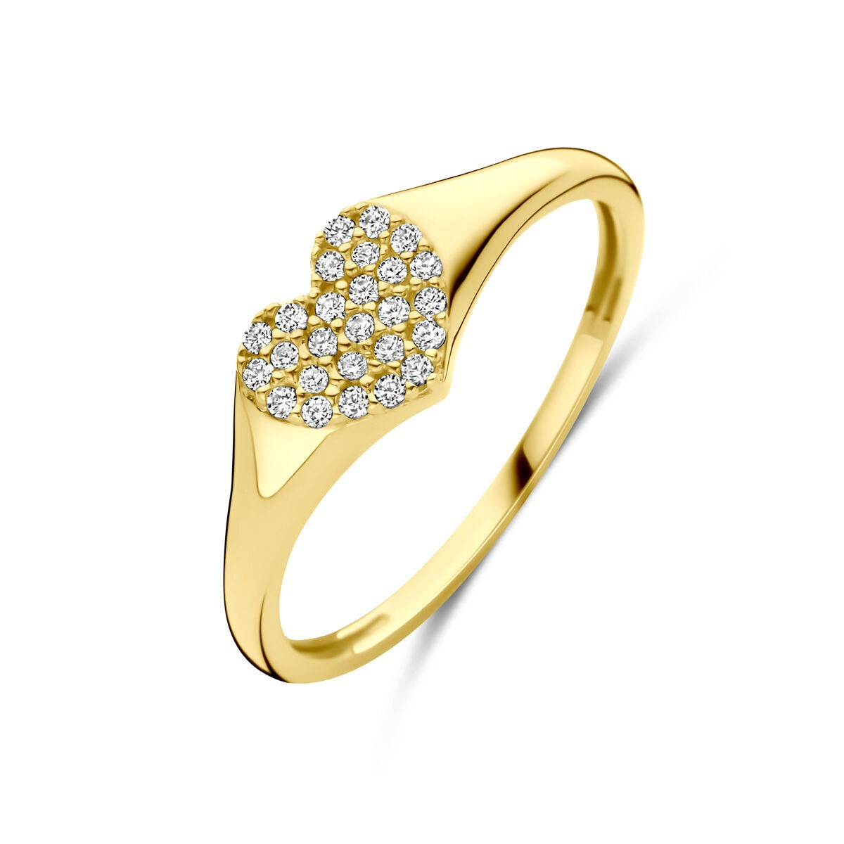 Anillo de oro de 14k con corazón de circonitas, diseño delicado y brillante de 6 mm.