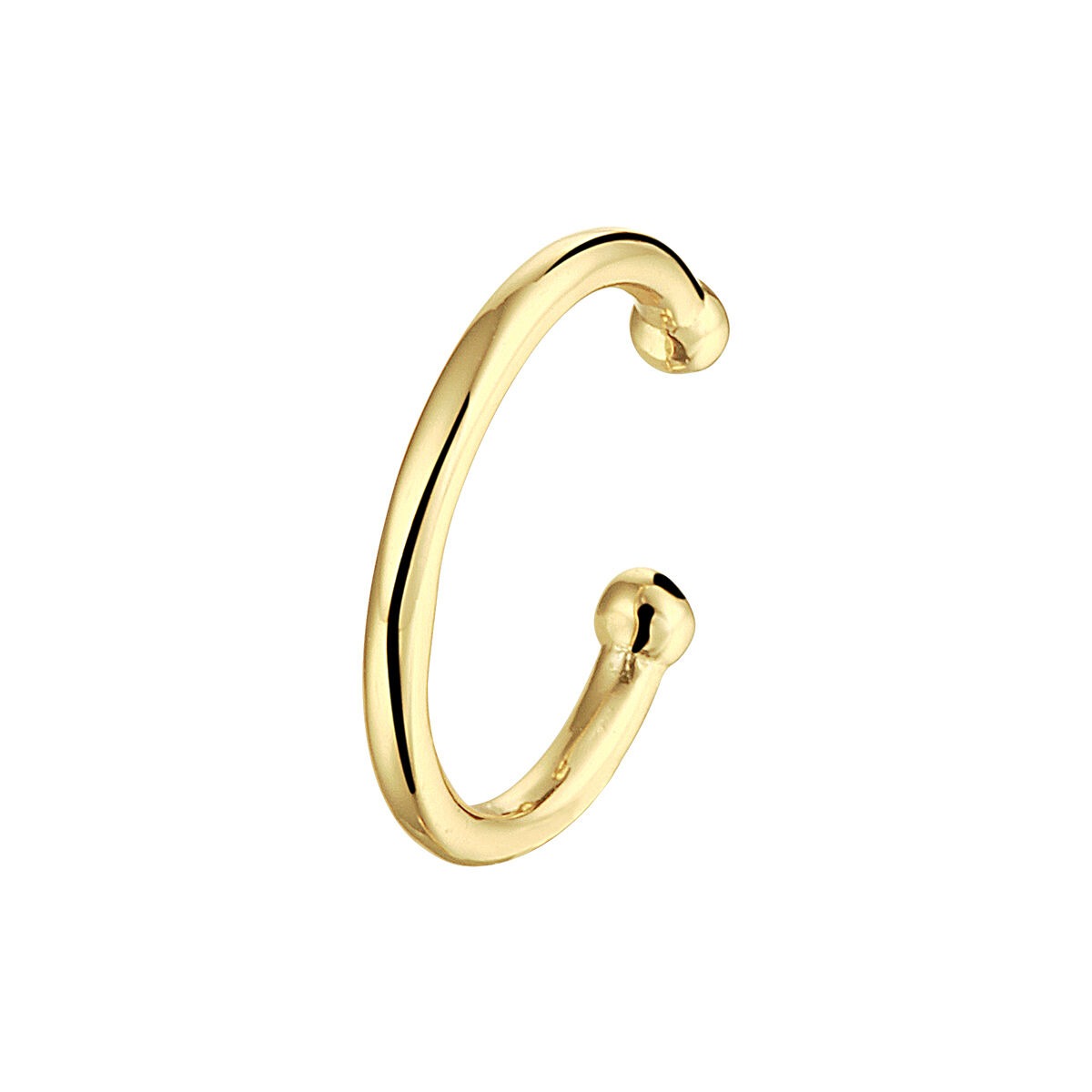 Ear cuff dorado de plata con un diseño moderno y detalles curvados.