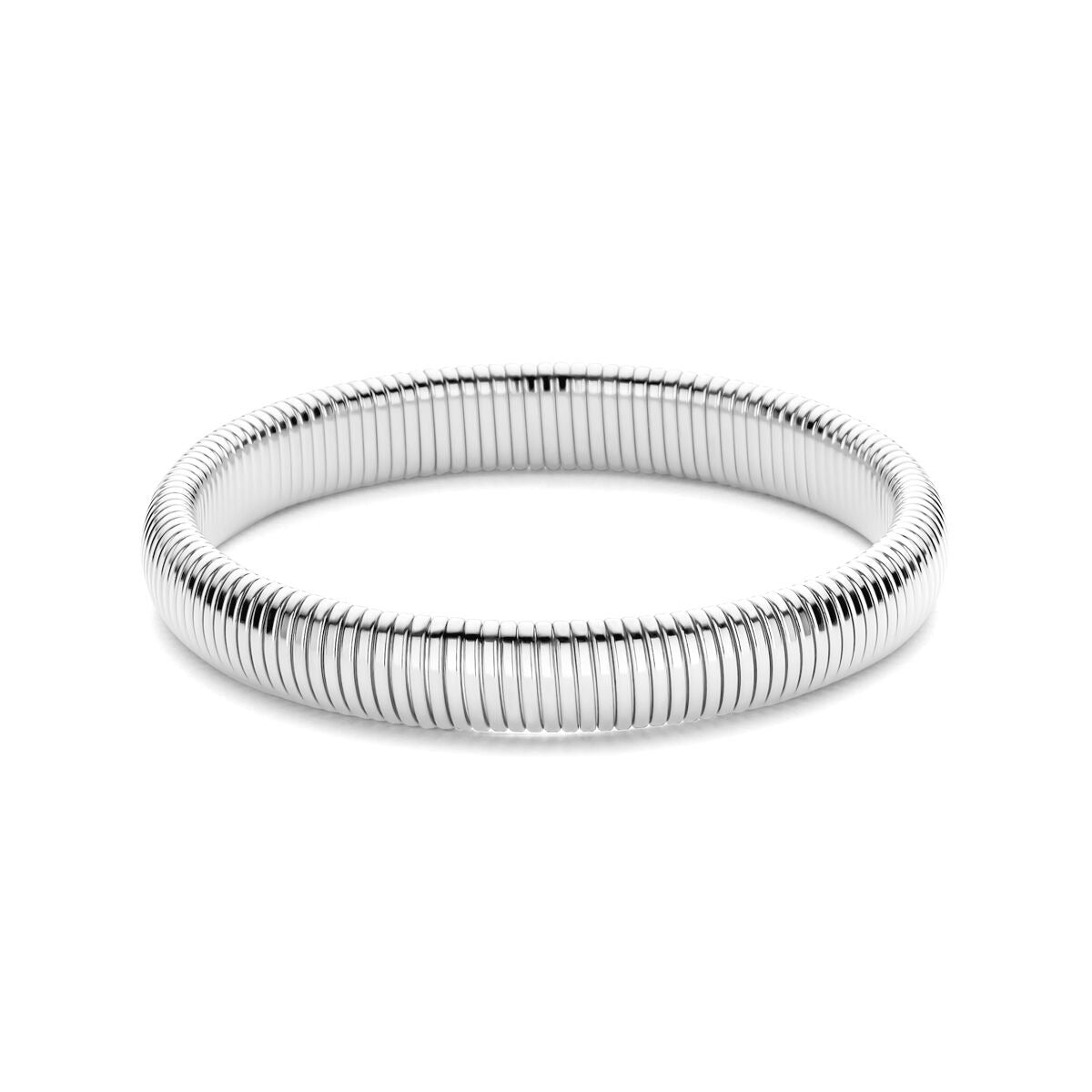 Pulsera de acero con diseño tubogas, de forma circular y acabado brillante.