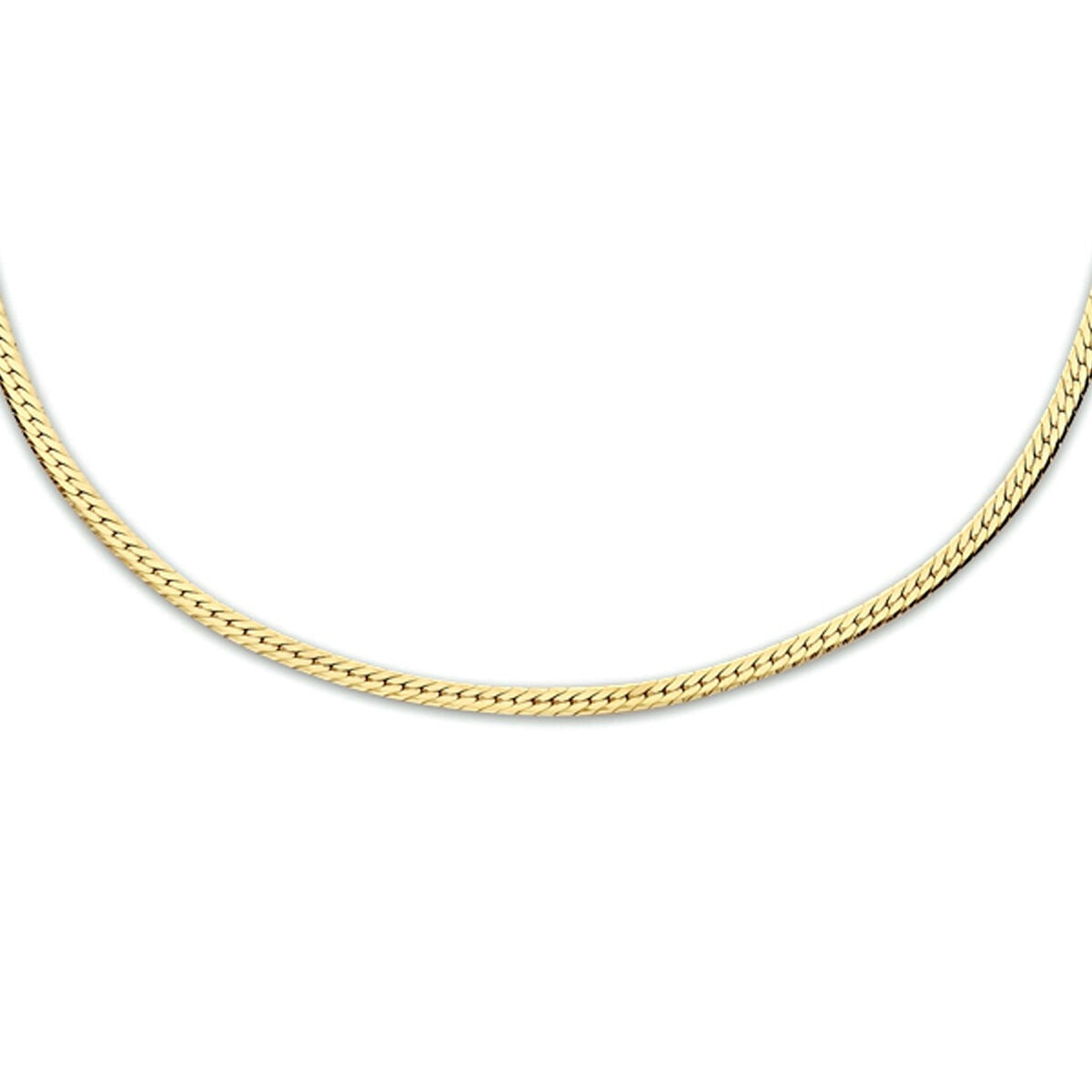 Collar de serpiente en color dorado sobre base plateada, con un diseño trenzado y suave.