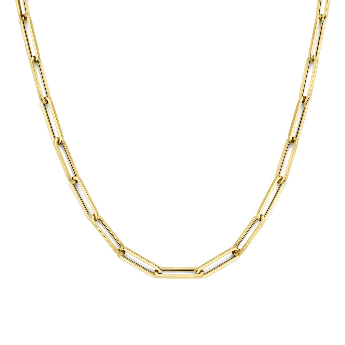 Cadena de papel de clip de oro de 9k, con eslabones alargados y acabado brillante, de 45 cm.