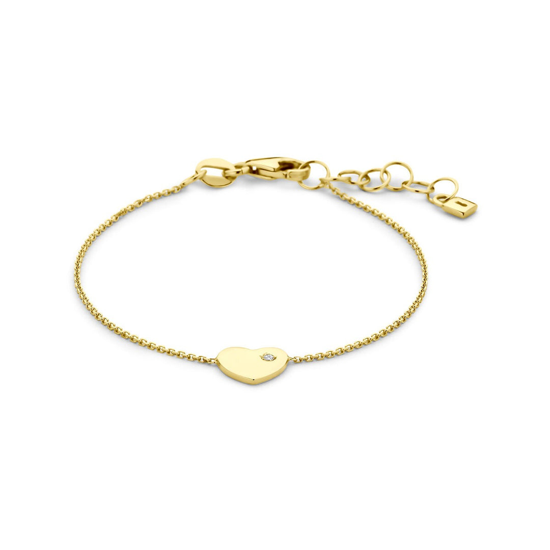 9k Geelgouden kinderarmband met hartje en zirkonia