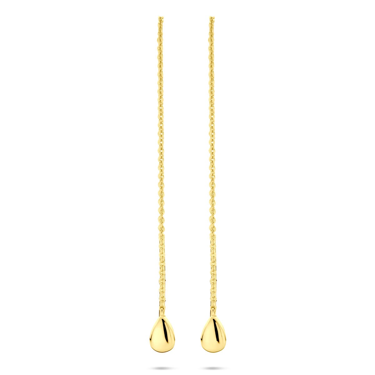 Pendientes largos de plata dorada con colgante esférico, de 115 mm de largo.
