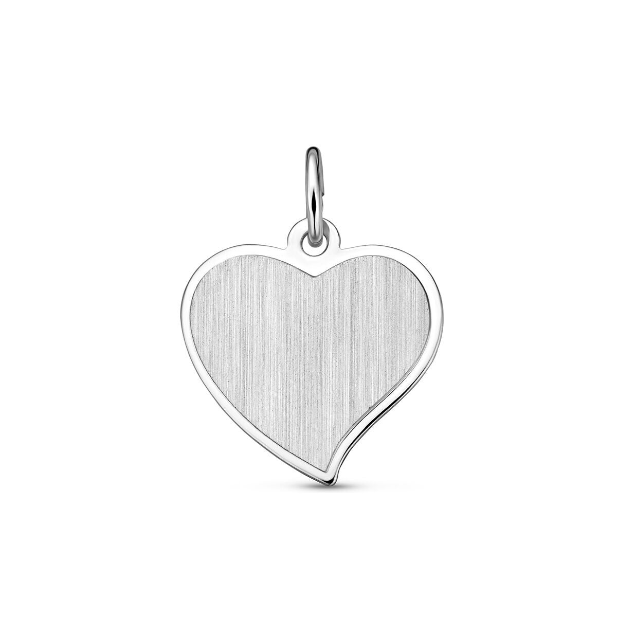 Colgante en forma de corazón de plata 925 con acabado cepillado y superficie lisa para grabado.