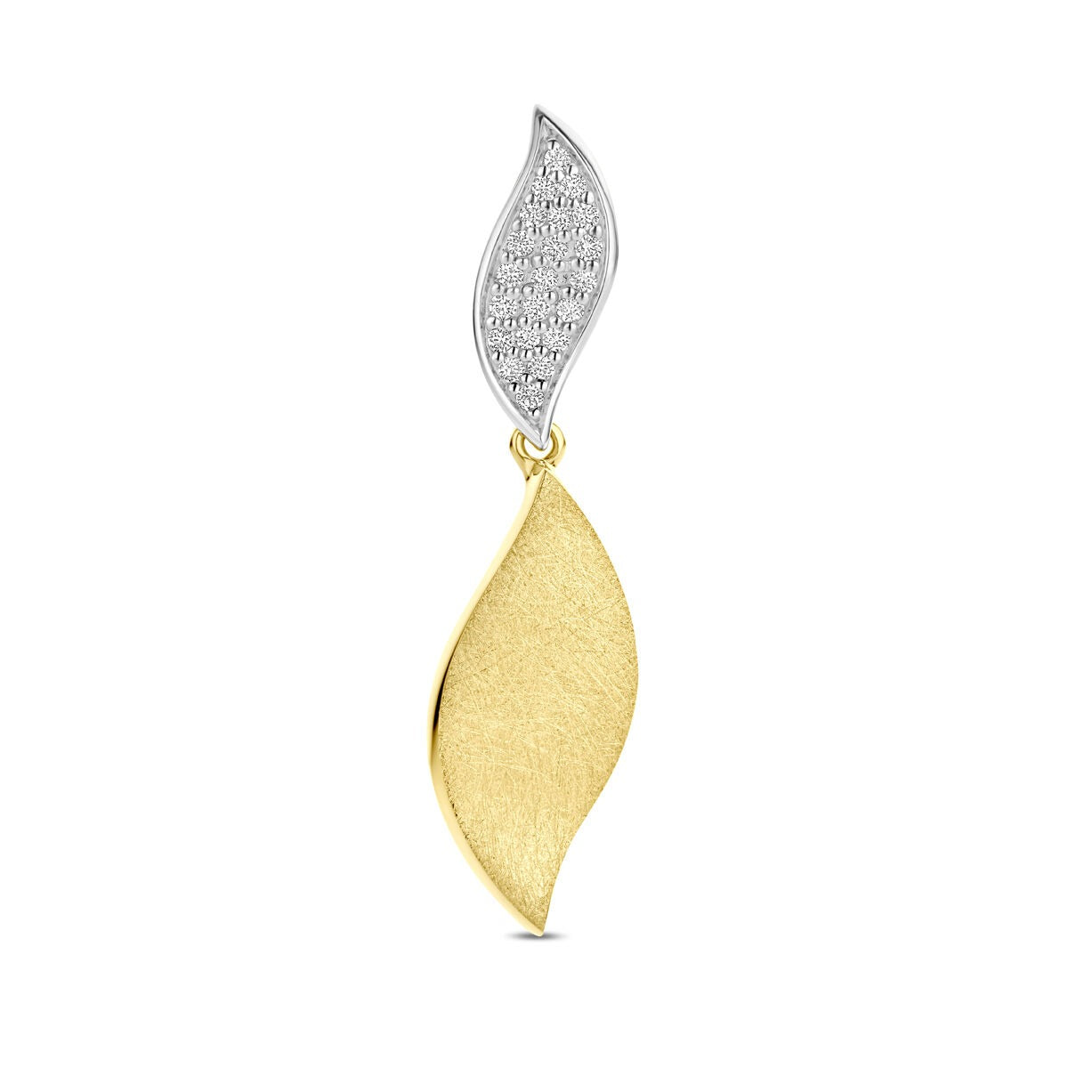 Colgante bicolor de oro amarillo y blanco con acabado mate y brillante, decorado con diamantes de 0.09 ct.