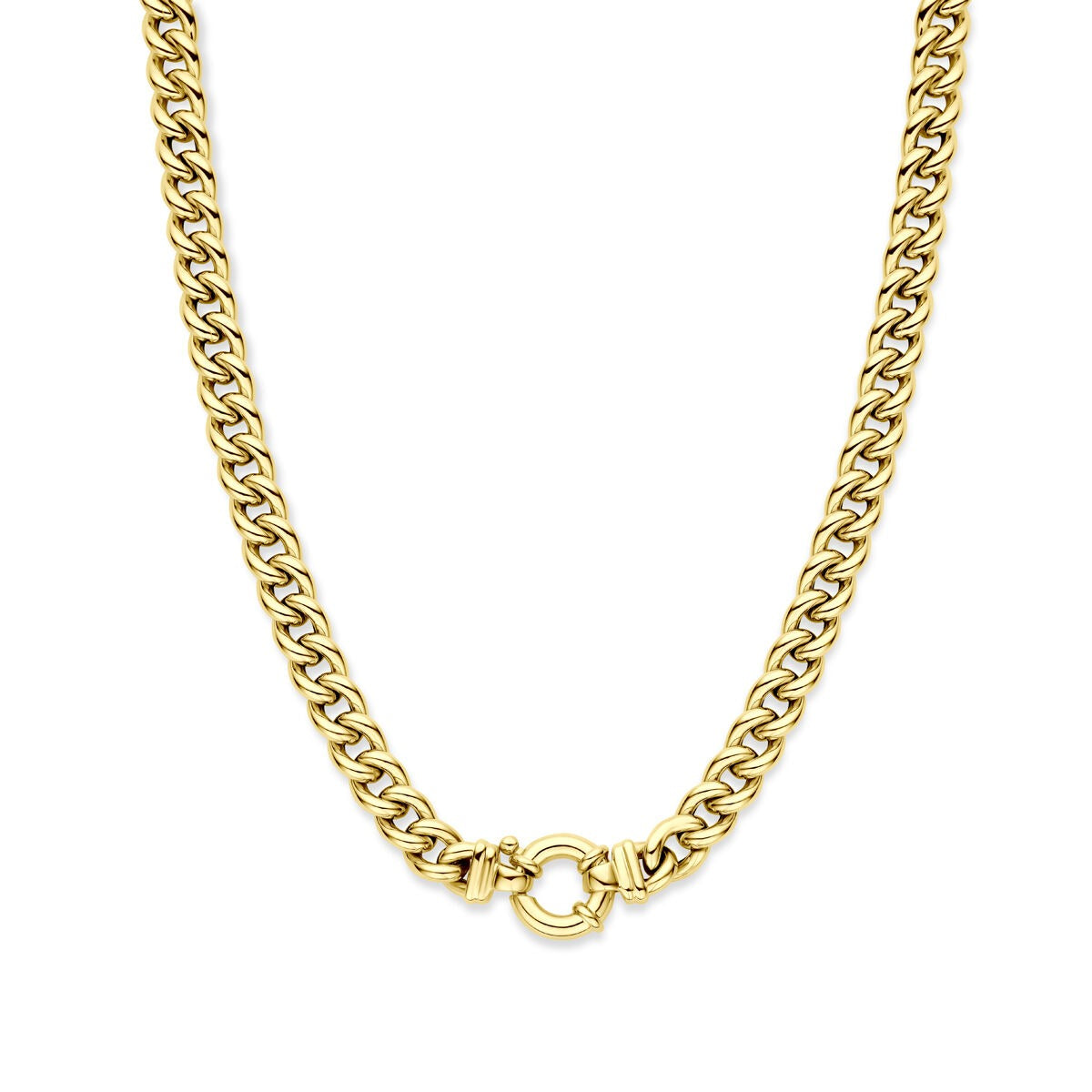 cadena gourmette dorada de 14k, 9 mm de grosor.