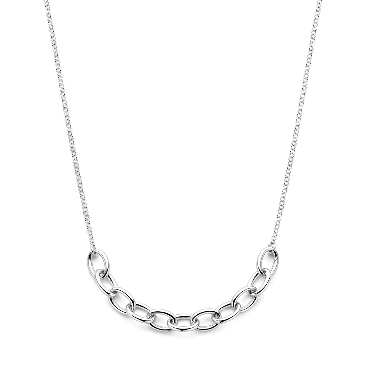 Collar de plata rodiada para dama con eslabones brillantes y diseño delicado.