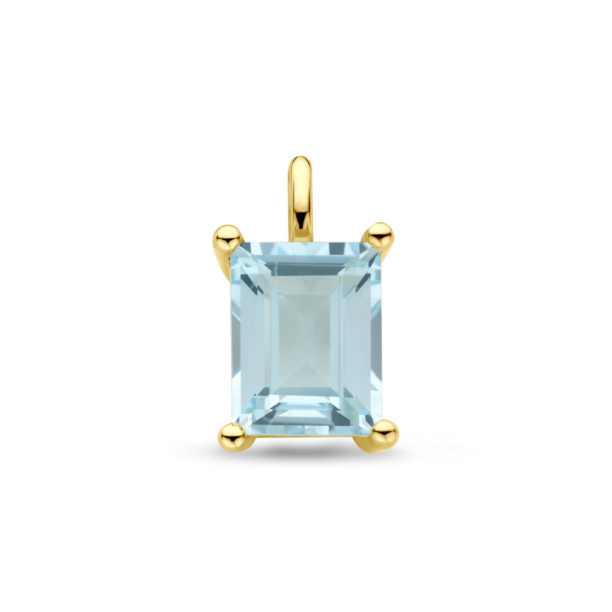 Colgante de plata dorada con topacio azul cielo, forma rectangular y tamaño de 14,5 x 8,5 mm.