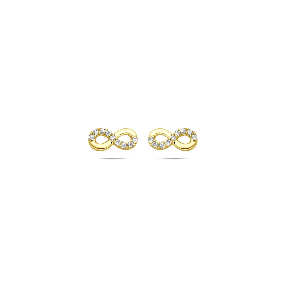 Pendientes de oro con forma de infinito y circonitas.