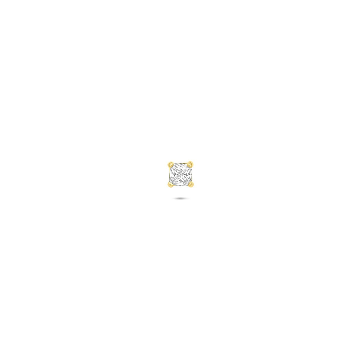Piercing de 14k dorado con circonita de 2,5 mm, forma cuadrada y acabado brillante.